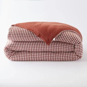 Housse de couette réversible Vickie – 260 x 240 cm – Gaze de coton tissée Terracotta