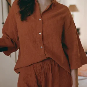 CHEMISE MIMOSA GAZ DE COTON TERRACOTTA