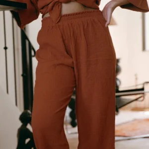 PANT MIMOSA GAZ DE COTON TERRACOTTA