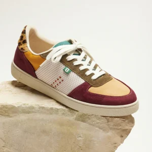SNEAKERS MARIE BORDEAUX, KAKI ET LEOPARD